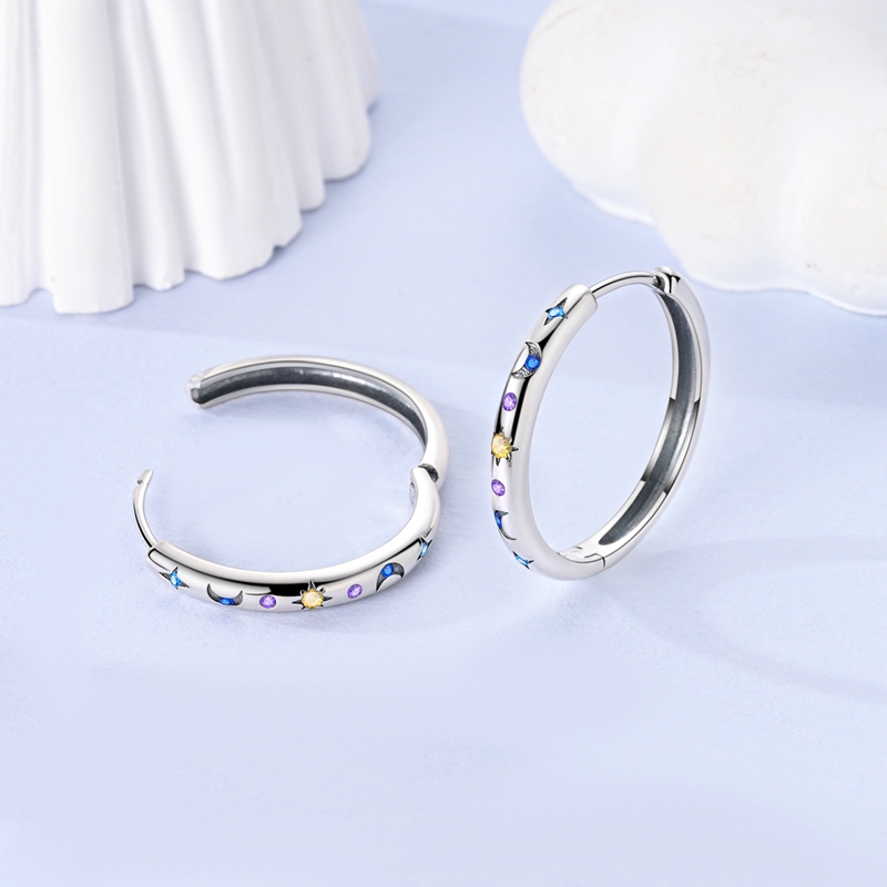 Women's S925 Silver Starry Sky Hoop Earrings with Synthetic Zirconia